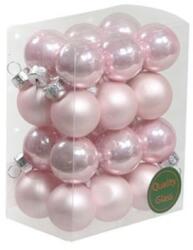 Üveg karácsonyfadísz gömb, rózsaszín színű matt és fényes, 2, 5cm, 24db