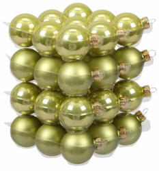 Üveg karácsonyfadísz gömb, lime színű, fényes és matt, 4cm, 36db