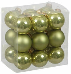 Üveg karácsonyfadísz gömb, lime színű, fényes és matt, 3cm, 18db