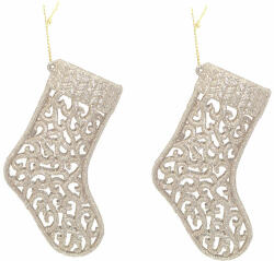  Karácsonyfadísz zokni pezsgő színben, áttetsző mintával, 2 db -13 cm