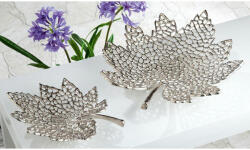  Ezüst színű gyönyörű levél formájú alumínium dekor tál - 29cm