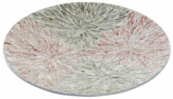 Óriási asztali kínáló, gyöngyház fényű korall színben, virágos mozaik mintával, 46cm