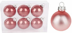  Üveg karácsonyfadísz gömb, selyem rózsaszín színű, 5cm, 6db