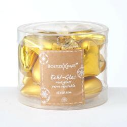  Sötét arany színű fényes és matt szív formájú üveg karácsonyfadísz, 12 db - 4 cm