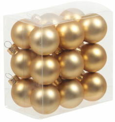 Üveg karácsonyfadísz gömb, fényes arany színű, matt felületű, 3cm 18db