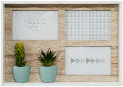  3 részes képkeret, 2db türkizkék kaspós zöld növénnyel - 36, 5 cm