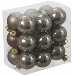 Üveg karácsonyfadísz gömb, szürkésbarna színű, fényes és matt felületű, 3cm 18db