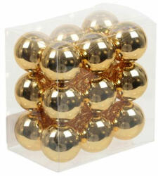 Üveg karácsonyfadísz gömb, fényes arany színű, fényes felületű, 3cm 18db