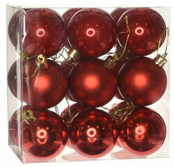  Műanyag karácsonyfadísz gömb, piros színű 3 féle, 18 db - 5 cm