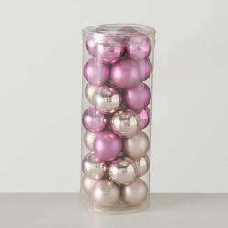Üveg karácsonyfadísz gömb, rózsaszín és púder színű, fényes és matt felületű, 3, 5cm, 28db