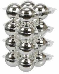 Üveg karácsonyfadísz gömb, ezüst színű, fényes felületű, 7cm, 16db