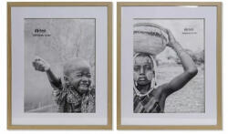Óriási fa fali fényképtartó vagy fali kép afrikai stílusban, üveg előlappal, 43x52cm