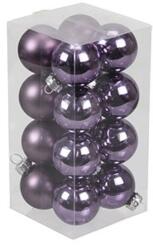 Üveg karácsonyfadísz gömb, lila színű, fényes és matt felületű, 3, 5cm, 16db
