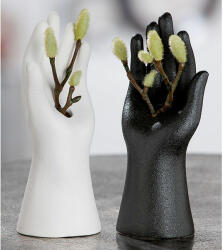  Csodás fehér vagy fekete színű kéz formájú modern design kerámia váza, érdes bőr hatású felülettel, 15cm