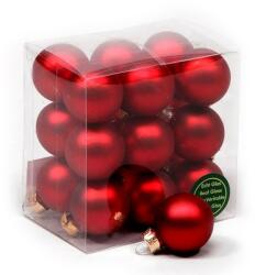  Üveg karácsonyfadísz gömb, piros színű, matt felületű, 3cm 18db