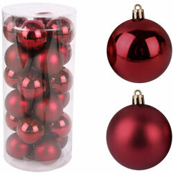 Karácsonyfadísz gömb, fényes és matt burgundi vörös színben, 3cm, 24db