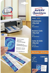 Névjegykártya, mikroperforált élekkel, kétoldalas 185g-os, 25 db, Avery matt fehér