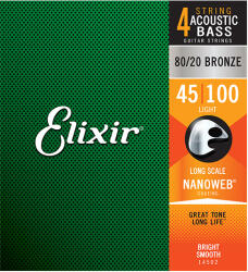  Elixir 80/20 Bronze NanoWeb (14502) 045-100 Light akusztikus basszusgitár húrkészlet