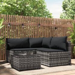 vidaXL Set mobilier de grădină cu perne, 4 piese, gri, poliratan (319765)