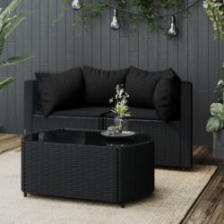 vidaXL Set mobilier de grădină cu perne, 3 piese, negru, poliratan (319791)