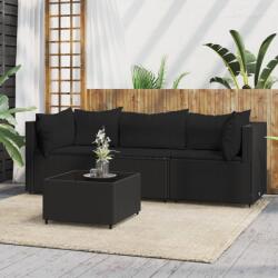 vidaXL Set mobilier relaxare grădină 4 piese cu perne poliratan negru (319783)