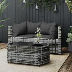 vidaXL Set mobilier de grădină cu perne, 3 piese, gri, poliratan (319775)