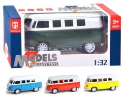 Magic Toys Volkswagen T1 1/32-es hátrahúzható fém autómodell nyitható ajtóval, fénnyel és hanggal több változatban (MKO523001)