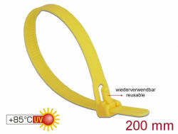  Delock Kábelösszeköto újrahasznosítható hoálló hossza 200 mm, szélessége 7, 5 mm, 100 db. sárga (18759) - mobilitcentrum