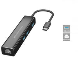 Conceptronic USB Hub - DONN07B (USB-C to 3xUSB-A 3.0+RJ-45, fekete) (DONN07B)