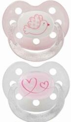 Baby-Nova Suzete din silicon cu inel Baby Nova - mărimea 1, pasăre și inimă, 2 bucăți, roz (28220)