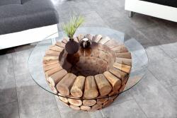 Invicta interior Masuta de cafea Pure Nature cu blat din sticla securizata si lemn masiv de tec (37442) Masa de cafea