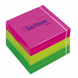 Tartan Öntapadó jegyzettömb, 76x76 mm, 100 lap, 6 tömb/cs, TARTAN, vegyes neon színek (LPT7676N) (LPT7676N)