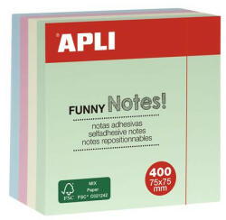 APLI Öntapadó jegyzettömb, 75x75 mm, 400 lap, APLI "Funny", pasztell (LNP10972) (LNP10972)