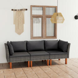vidaXL 3 személyes szürke polyrattan párnákkal 3059707