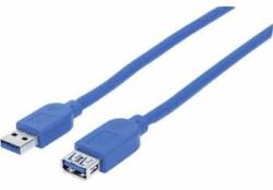 Manhattan USB 3.0 Hosszabbítókábel [1x USB 3.0 dugó, A típus - 1x USB 3.2 Gen 1 A alj] 1.00 m Kék Fólia árnyékolás, UL minősített,