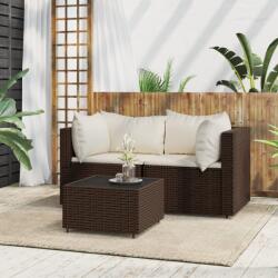 vidaXL Set mobilier de grădină cu perne, 3 piese, maro, poliratan (319747)