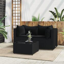 vidaXL Set mobilier de grădină cu perne, 3 piese, negru, poliratan (319779) - vidaxl