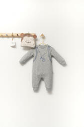 BabyJem Set salopeta cu caciulita cu urechiuse pentru bebelusi ursulet, tongs baby (culoare: gri, marime: 6-9 luni)