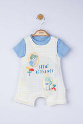 BabyJem Set salopeta cu tricou great detectives pentru bebelusi, tongs baby (culoare: albastru, marime: 9-12 luni)