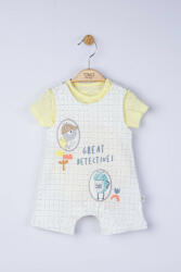 BabyJem Set salopeta cu tricou great detectives pentru bebelusi, tongs baby (culoare: galben, marime: 9-12 luni)