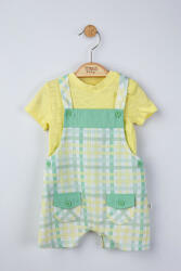 BabyJem Set salopeta cu tricou in carouri pentru bebelusi, tongs baby (culoare: galben, marime: 3-6 luni)
