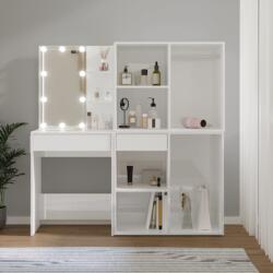 vidaXL magasfényű fehér fa LED-es fésülködőasztal 2 szekrénnyel (3082032) - vidaxl