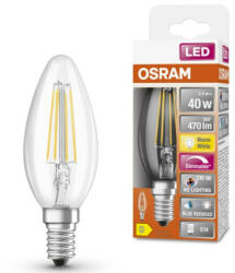 OSRAM E14 LED SStar+ gyertya 3, 4W 470lm 2700K melegfehér, szabályozható 300° víztiszta - 40W izzó helyett (4058075602731)