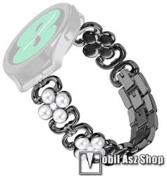 Okosóra szíj - fém, strasszkővel és gyöngyökkel díszített - FEKETE - 150mm-től-205mm-ig állítható hosszúság, 20mm széles - SAMSUNG Galaxy Watch 42mm / Amazfit GTS / Galaxy Watch3 41mm / HUAWEI Watch G