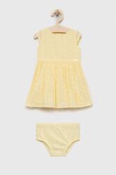 Guess rochie din bumbac pentru bebeluși culoarea galben, mini, evazati PPYX-SUG03M_11X