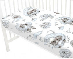 Baby Shop pamut, gumis lepedő 60*120 cm - felhőn alvó állatok kék - babastar