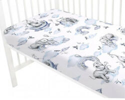  Baby Shop pamut, gumis lepedő 60*120 cm - szivárványos elefánt kék