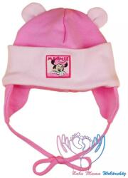 Disney Minnie megkötős, fülvédős pamut baba sapka - Pink/v. rózsa csík (86)