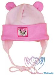Disney Minnie megkötős, fülvédős pamut baba sapka - Világosrózsa/pink csík