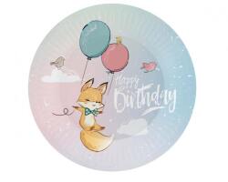 Javoli Happy Birthday Fox, Róka papírtányér 6 db-os 18 cm (MLG179477)